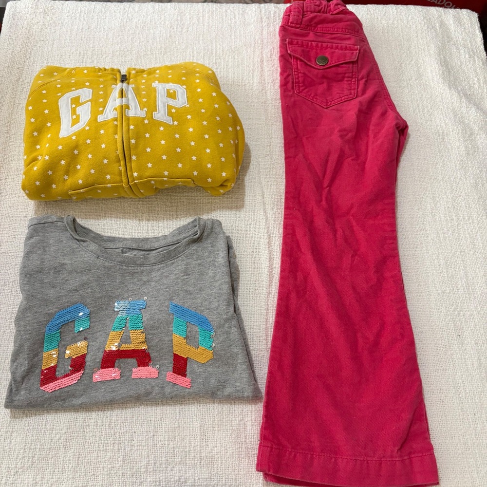 Gap Kids Girls Clothing Lot Hoodie Sequin Tee Pink Corduroy Flare Pants Size 5 S